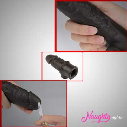 6.5 Inch Double Hole Liquid Silicone Black Penis Sleeve