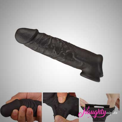 6.5 Inch Double Hole Liquid Silicone Black Penis Sleeve