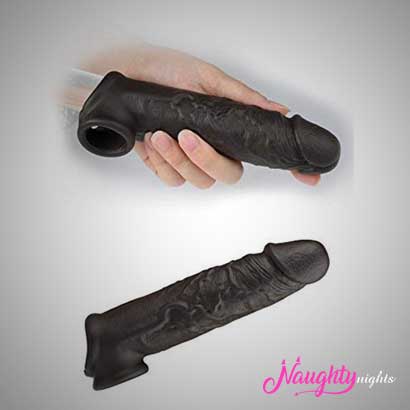 6.5 Inch Double Hole Liquid Silicone Black Penis Sleeve